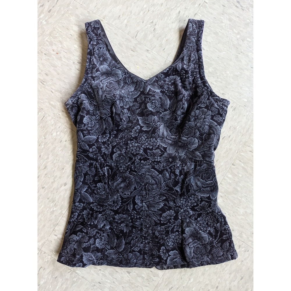 Vintage Laura Ashley 90s Floral Velvety Button Top Made in UK Black Grey Sz 12